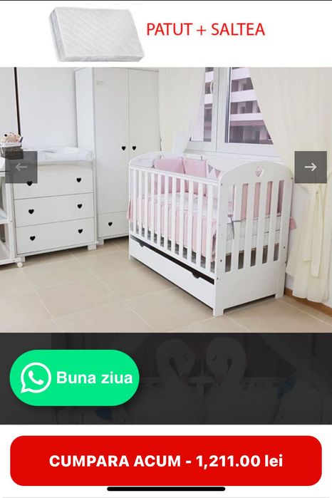 Pătuț  Sisi + saltea cocos - Ideal bebe