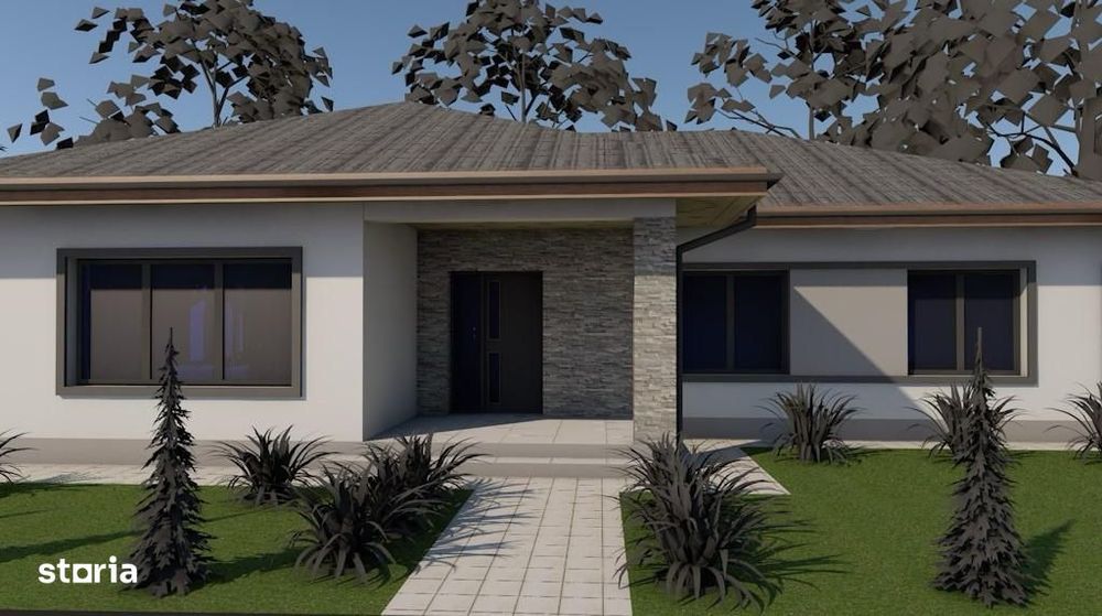 Casa moderna parter, zona excelenta – 3 camere, terasa, teren 6 arii