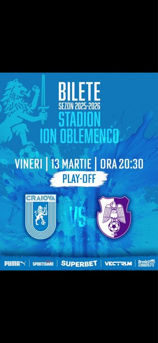 Vand Bilete la meciul Universitatea Craiova - Fc Arges 13 martie 20:30