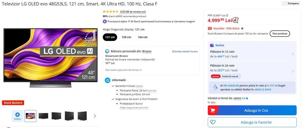 Vând TV LG OLED 48G5 (48G53LS) – Nou, Sigilat, Model Premium