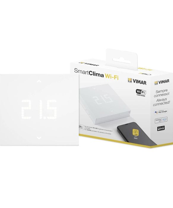 Termostat inteligent Vimar 02912, compatibil cu asistenții vocali Alexa și Google Voice, control local și gestionare de la distanță prin App View