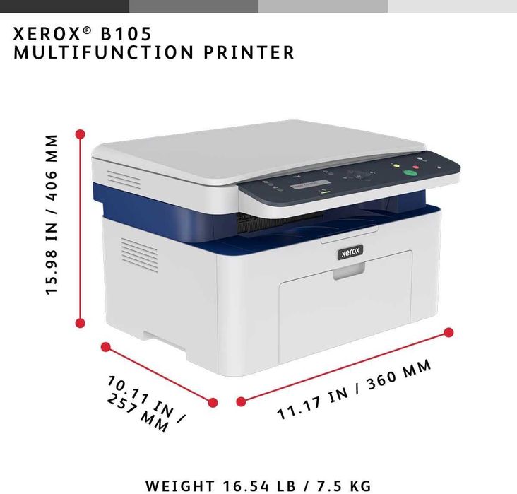 Безжичен многофункционален принтер Xerox B105, лазерен монохромен