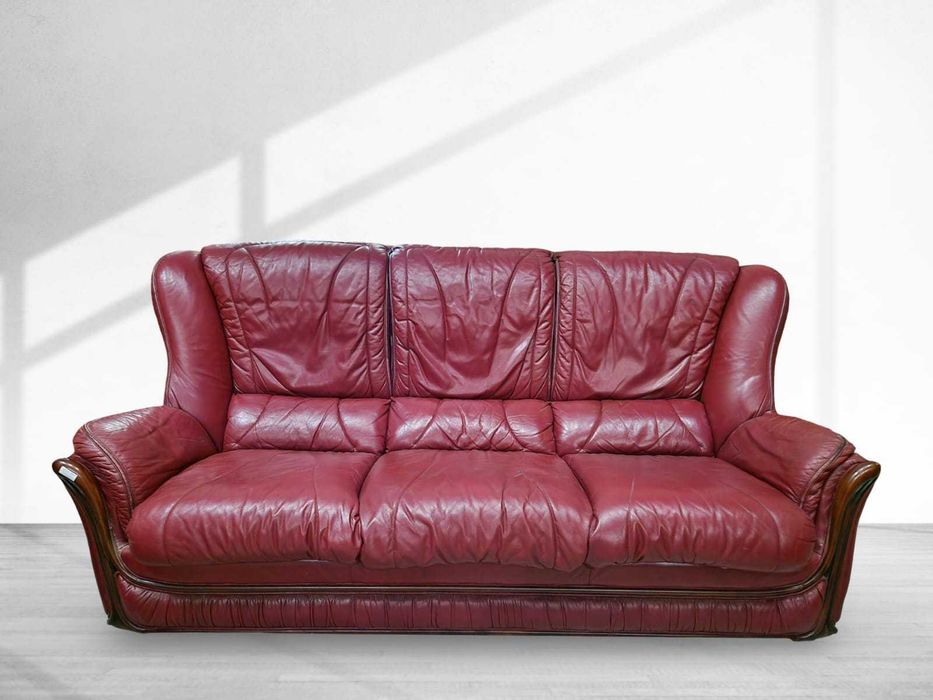 Холова гарнитура от естествена кожа - триместен диван и два фотьойла