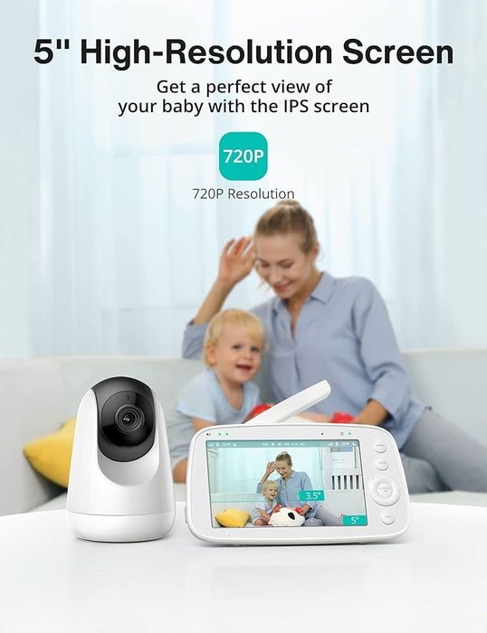 Висококачествен Бебефон с Full HD 360градосова камера и голям дисплей