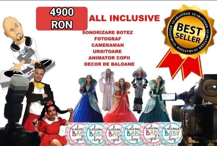 BOTEZ 4900 Lei!  Dj+Fotograf+Videograf + 4 Ursitoare+Animator+Baloane