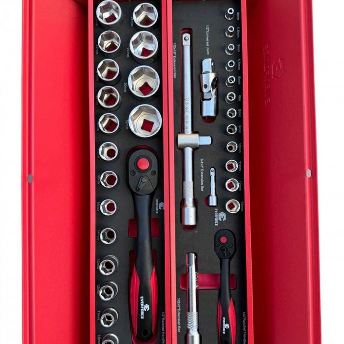 Сгъваем метален куфар с инструменти 86 части EverForce