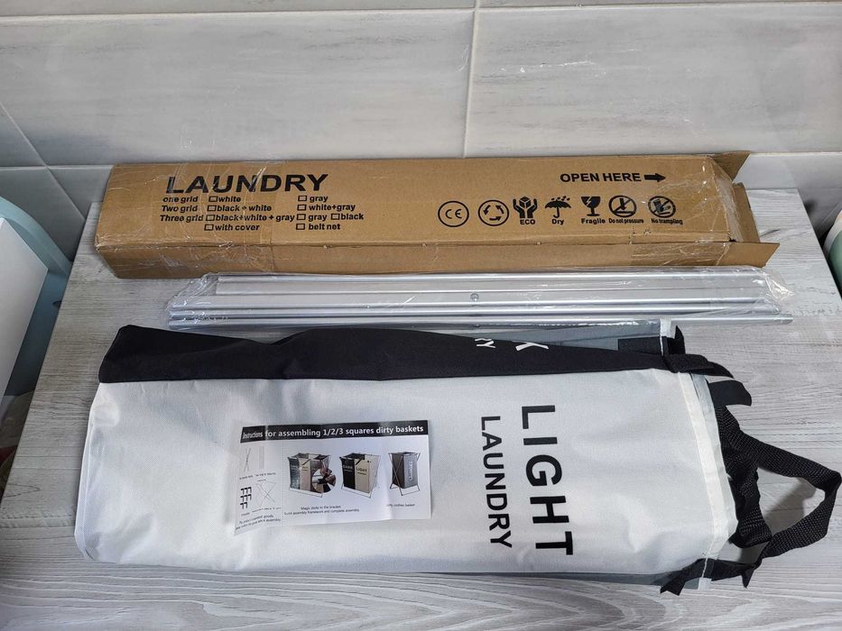 Cos de rufe mare pliabil cu 3 compartimente - 68 x 60 x 38 cm