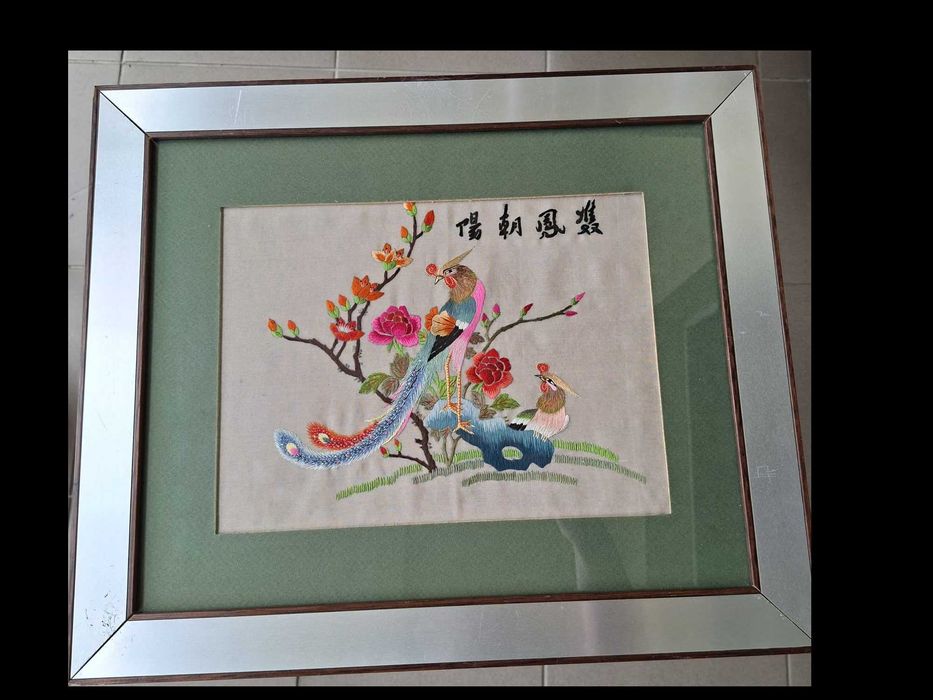 Vand pictura in stil japonez, pe matase, rame Brev Arquati