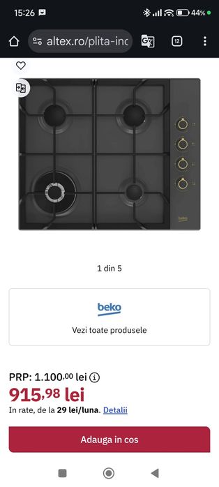 Plita incorporabila BEKO HIGG64125SAR, Gaz, 4 arzatoare, Wok, antracit