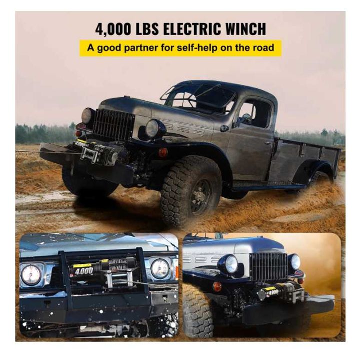 Електрическа лебедка 4000LBS 1820кг 12V с дистанционно за теглене на автомобили джипове пътна помощ и др.