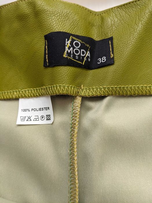 Pantaloni piele ecologică verde olive – mărime 38 (potriviți S) – NOI