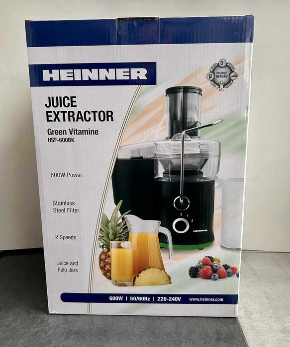 Сокоизстисквачка Heinner HSF-600BK, 600 W, Контейнер за пулп