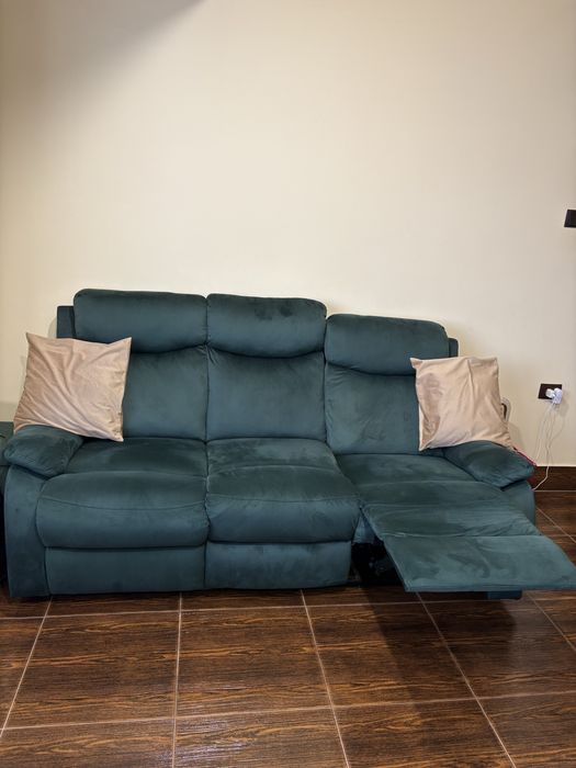 Canapea cu recliner, catifea verde