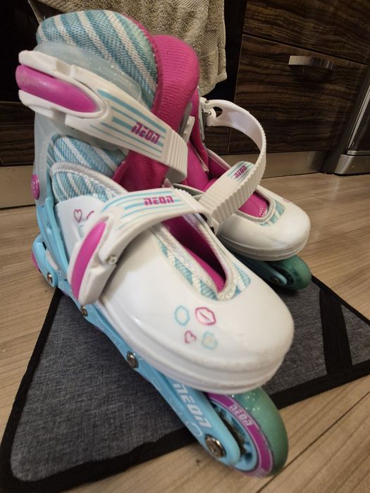 30- 33 Регулируеми ролери Raven Loret, LED колела, тюркоаз/розов