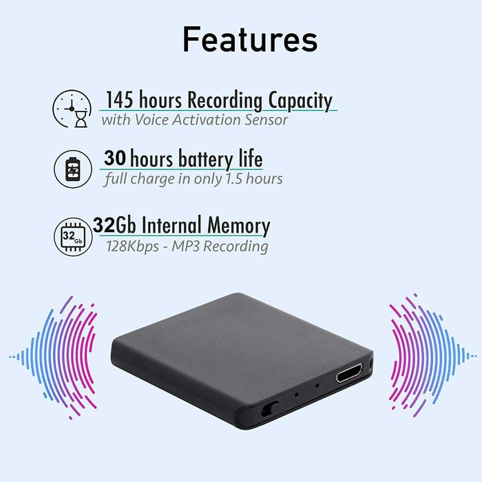 Професионален мини аудио рекордер (8GB/16GB) – Гласова активация