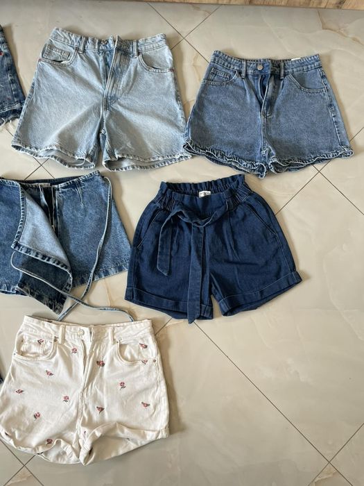 Къси панталони , Дънки зара , комплект, екип , guess , висока талия