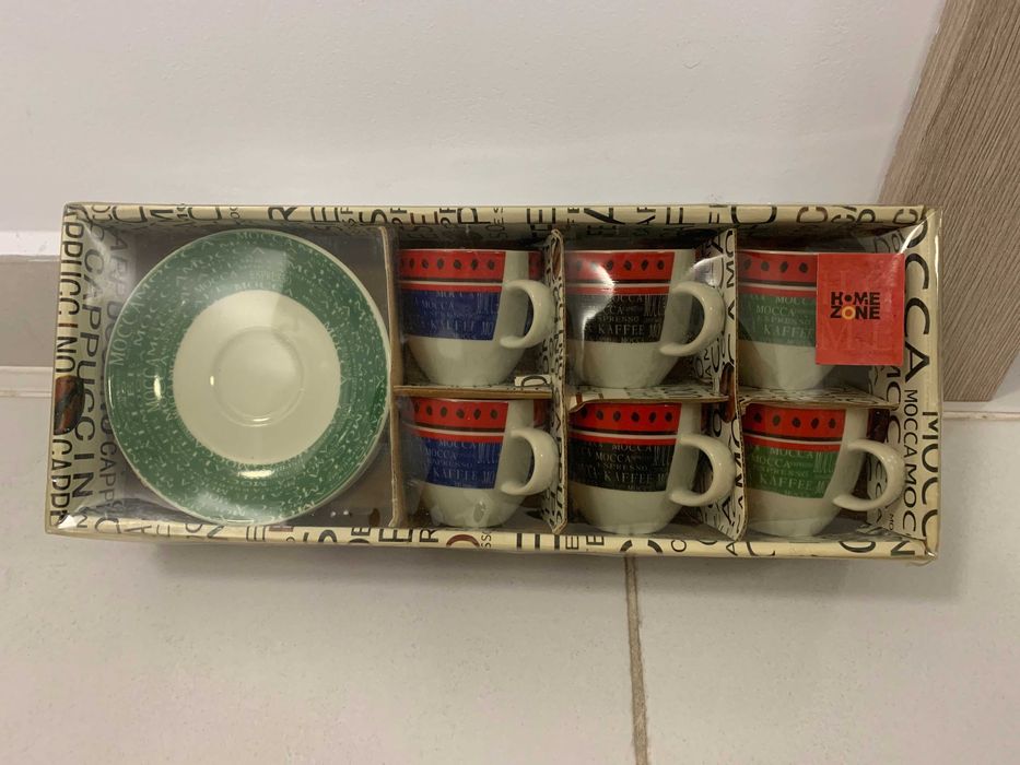 Set 6 cesti si  farfurioare ceramica pentru cafea, Home Zone, nou