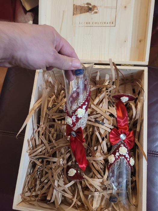 Set pahare șampanie hand-made, Cristal Bohemia