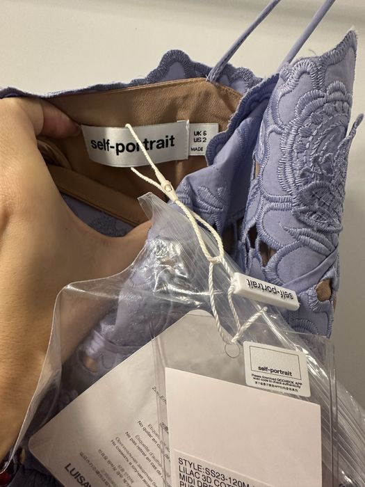 Рокля на марката Self-portrait lilac 3D cotton lace midi dress нова