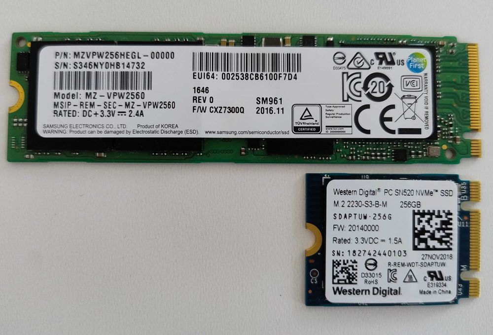 SSD 256GB Samsung/WD M.2 2280/2230 PCIe NVMe/AHCI