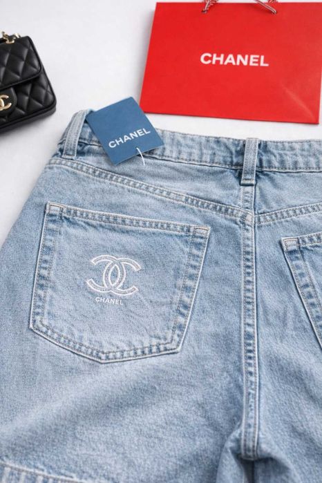 къси дънкови панталони панталонки шорти шанел сини chanel светли