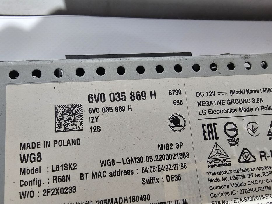 Navigatie unitate media Skoda Fabia 3 Facelift dupa 2018 6V0035869H