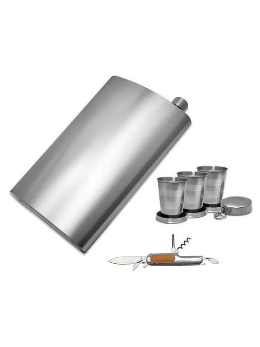 Фляжка из нержавеющей стали в чехле со стопками и ножом (1,7 л.)
