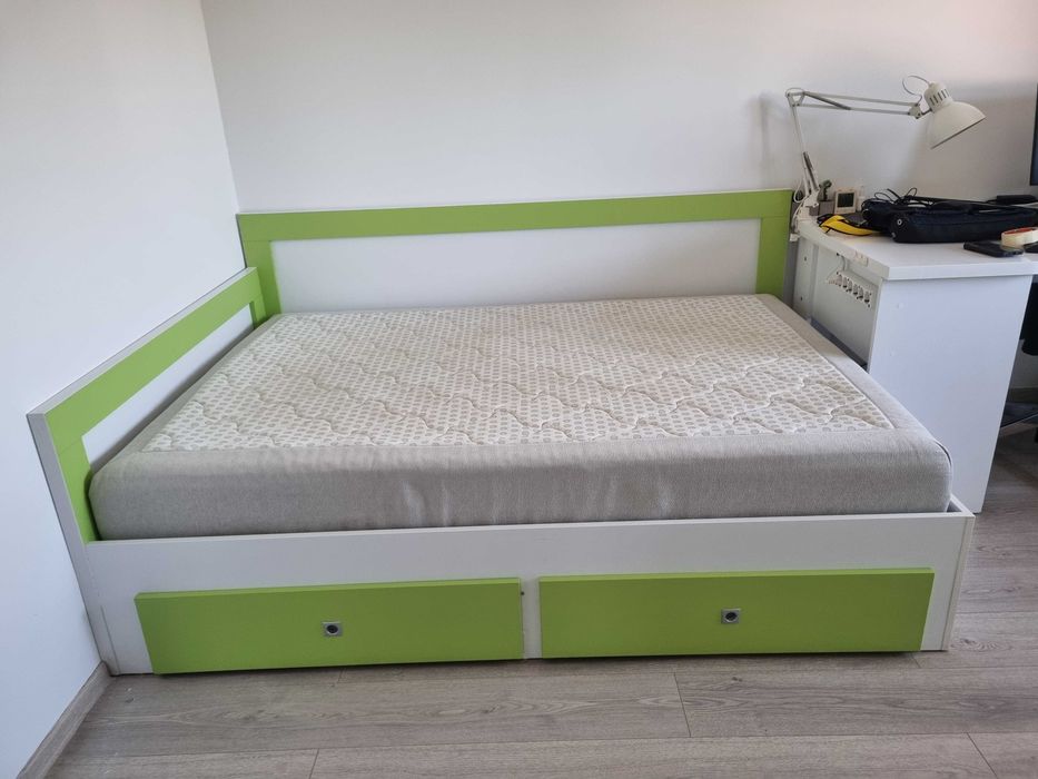 Pat de colt alb-lime 140*200