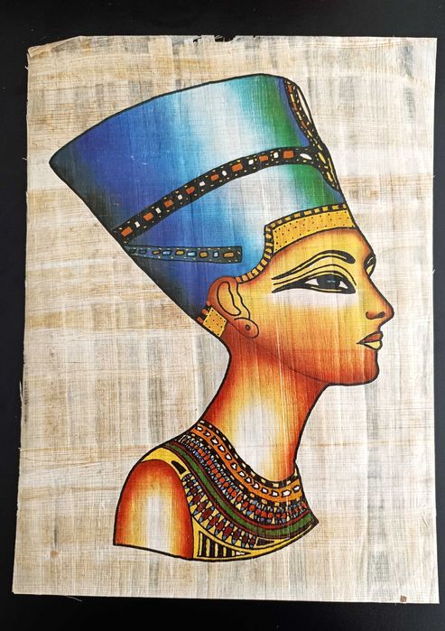 Papirus egiptean autentic — Regina Nefertiti - papirus înrămat