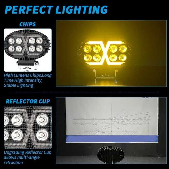 Оригинален LED Диоден Боен фар за трактори ATV мотокари камиони Елипса