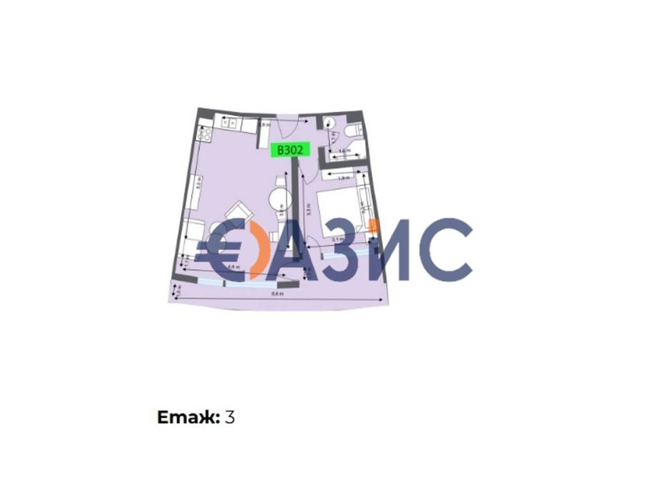 2-стаен апартамент на 3-ти етаж, комплекс Аквамарин, Обзор, България