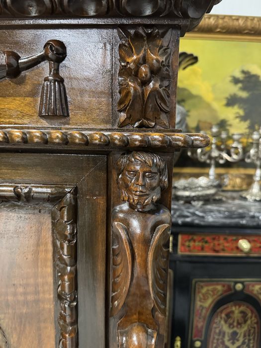 Scaun tron din lemn masiv, sculptat manual – cu ladă de depozitare