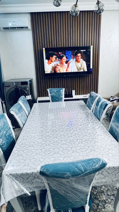 Люкс комплект: 220×120 см стол + 10 та юмшоқ стул