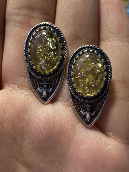 Новые серьги с янтарем «Самира»