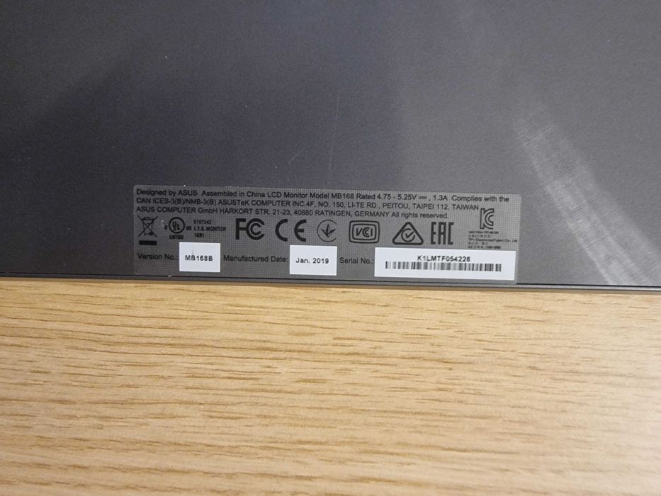 Monitor Extern Portabil Asus MB168, 15.6 LED HD, 60Hz.