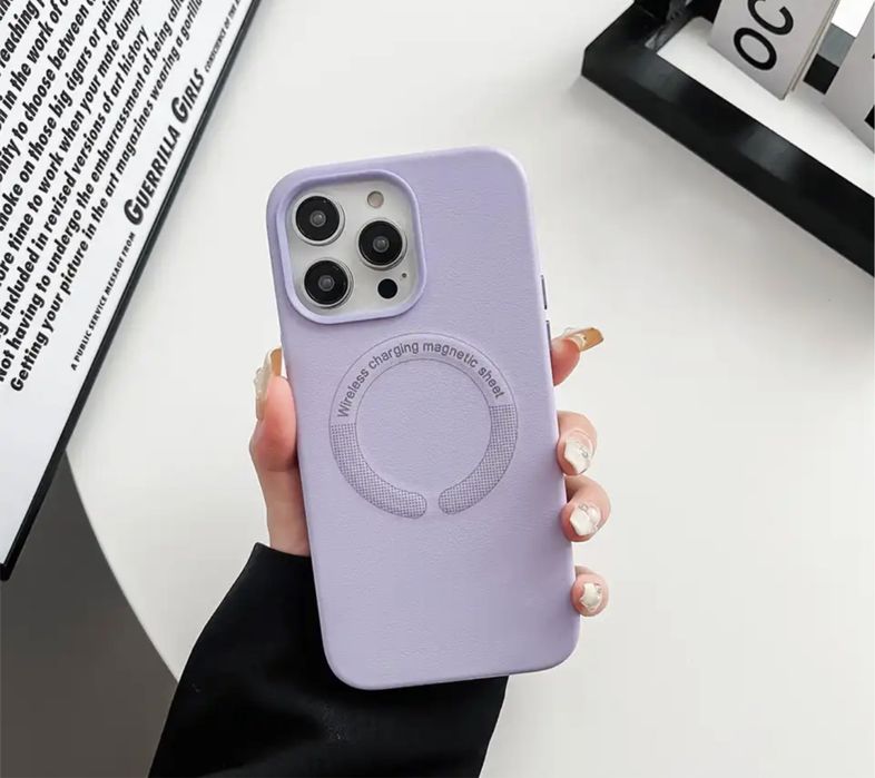 Iphone 14/15 PRO MAX PLUS Husa Magsafe imitatie Piele Interior Fin
