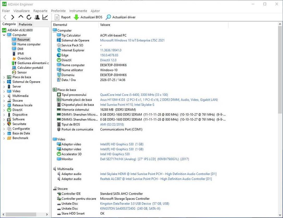 Kit Pc : ASUS - H110M-K D3, CPU i5 6400 3,3 GHz, 16 GB DDR3,