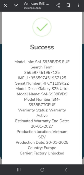 Samsung S25 Ultra 512 GB, 12 Gb RAM. ca NOU