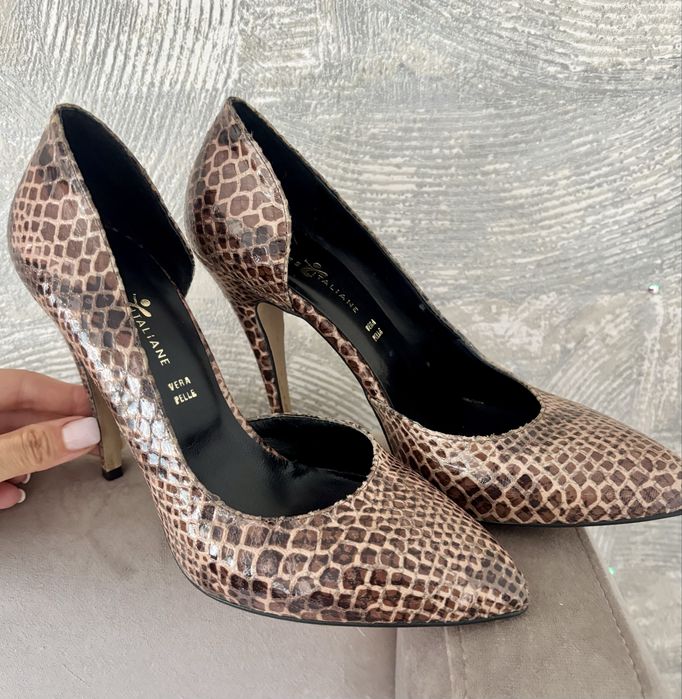 Pantofi maro/crem cu toc
