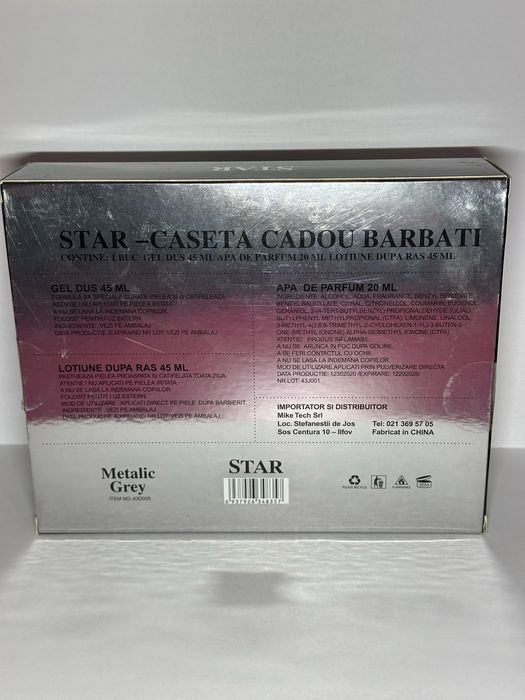 Set Cadou Bărbați Star Metalic Grey - Parfum, After Shave și Gel Duș