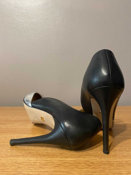 Pantofi Musette stiletto, negru argintiu, masura 40, toc 11 cm,