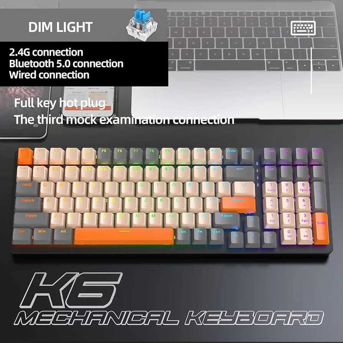 Геймърска Механична Клавиатура ZIYOULANG, RGB, Bluetooth/2.4G/Wireless