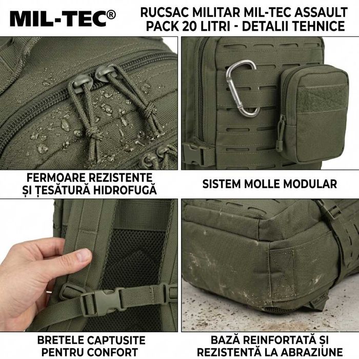 Impermeabil RANITA RUCSAC MILITAR MIL-TEC LASER-CUT - marime SMALL 20 litri - Ghiozdan Barbatesc Vanatoare Pescuit Camping Drumetie Munca Airsoft