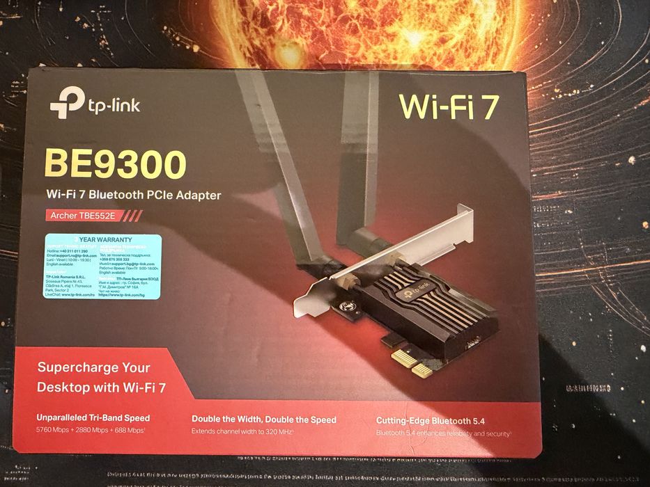 Мрежова карта TP-LINK Archer TBE552E Wi-Fi 7 Bluetooth PCIe Adapter