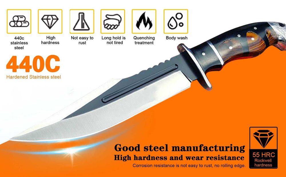 Ловен нож с кожена кания Full Tang Цяло парче метал HTWM-103