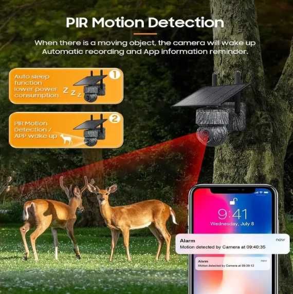 8MP Камуфлажна безжична соларна камера 4G SIM със слънчев панел