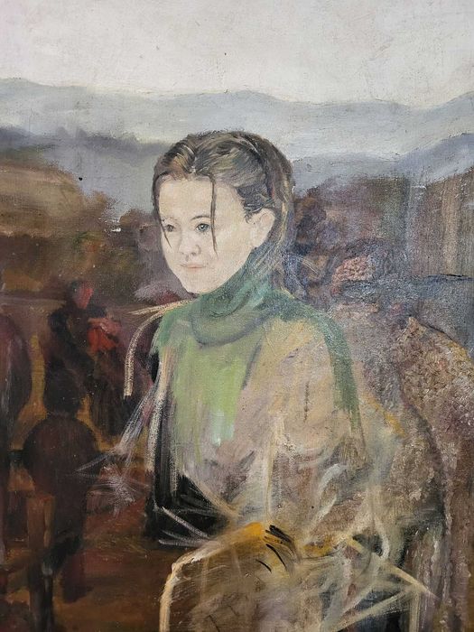 Pictură ulei pe pânză, semnată cu inițiala AB