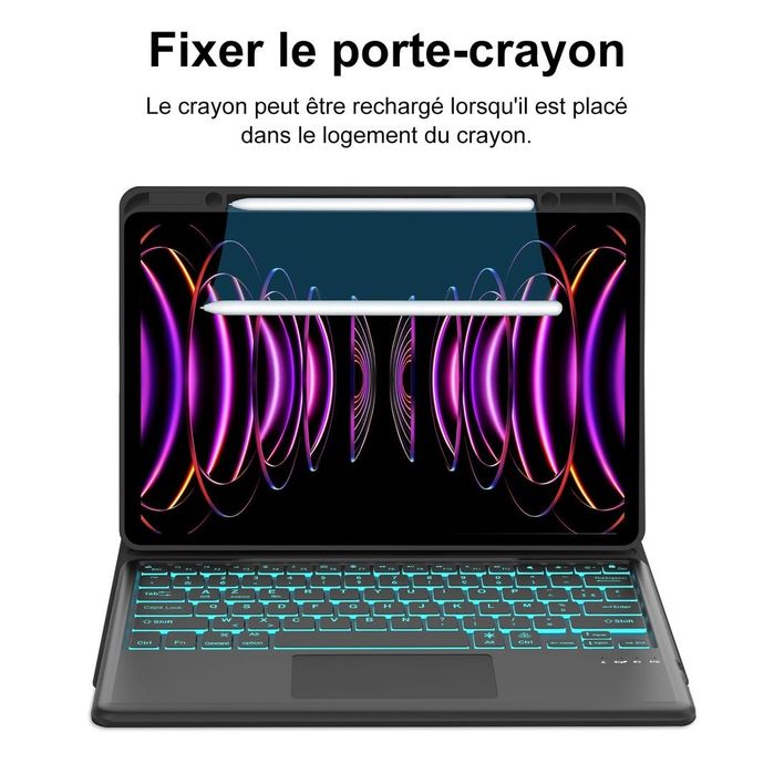 Husa Tastatura SENGBIRCH iPad Pro 12.9 AZERTY Iluminata Detasabila