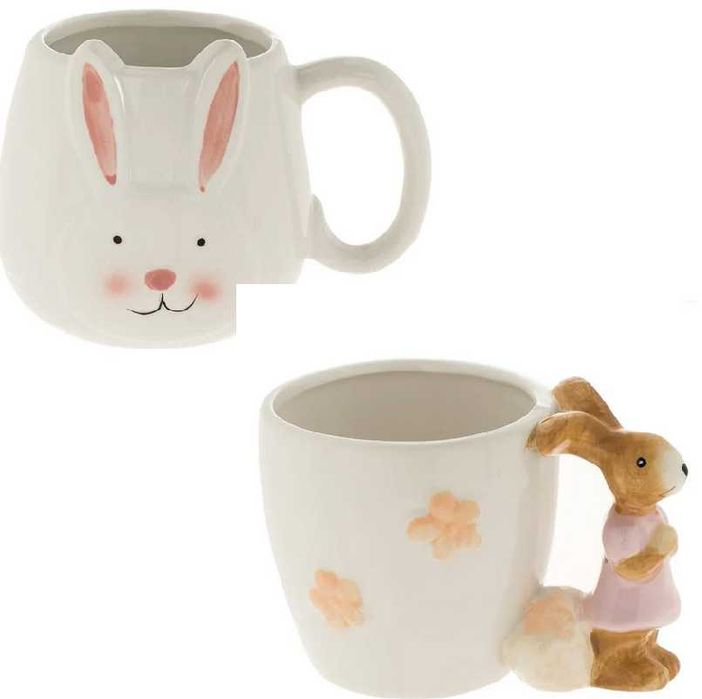 Великденска чаша Mercado Trade, Бяло зайче с дръжка, Два модела, Бяла