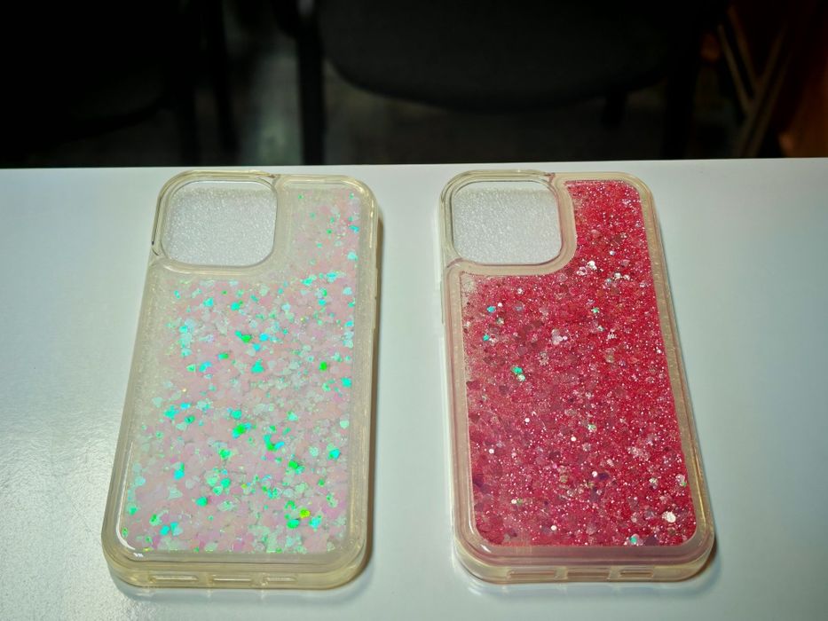 Калъф прозрачен с течен брокат iPhone 14 Pro Max / Розов / Прозрачен